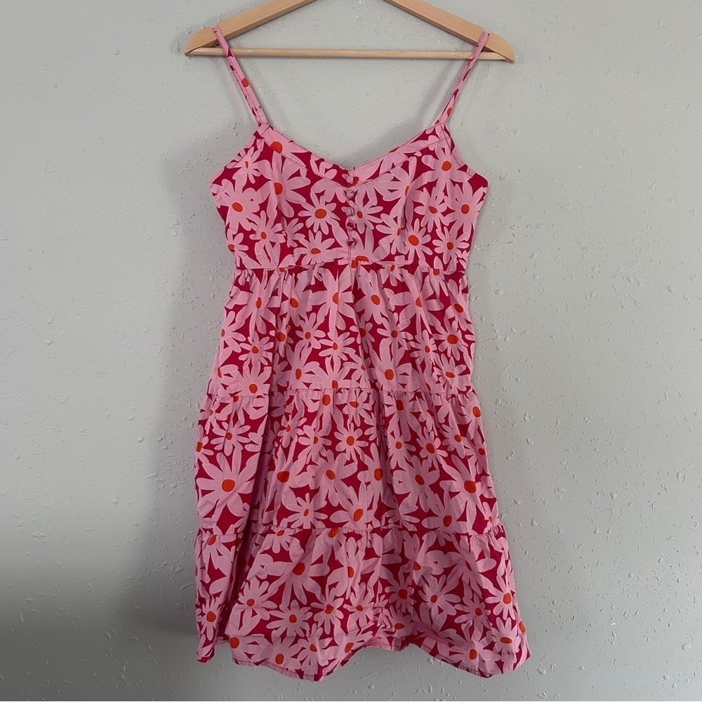 🦋 Derek Heart Floral Pink Red Mini Dress Spring Summer Casual Comfy Stretch